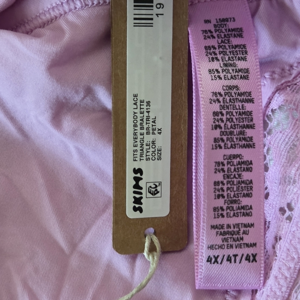 SKIMS Fits Everybody Lace Triangle Bralette 4X Petal Pink NWT - Picture 4 of 4